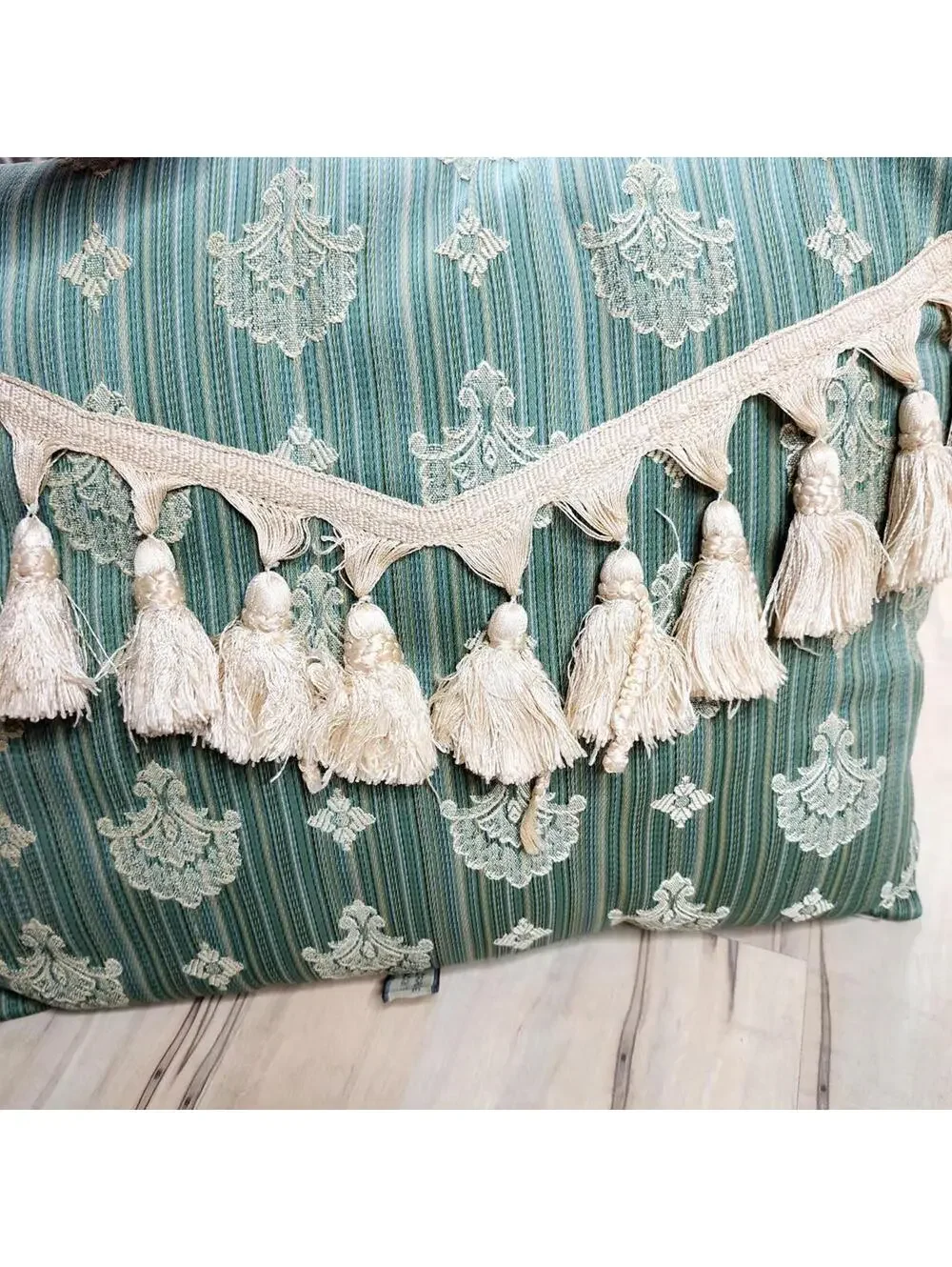 Vintage Green Decorative Throw Pillow with Tassels